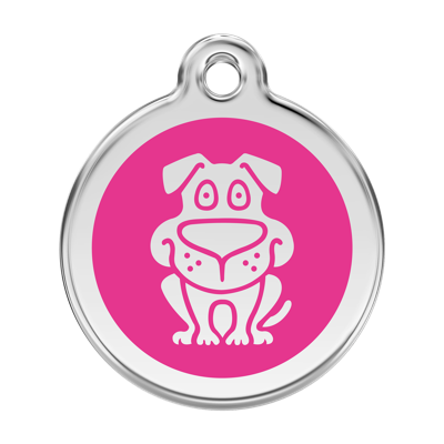 Dog Hot Pink roestvrijstalen hondenpenning large/groot dia. 3,8 cm - Reddingo