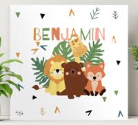 Canvas print wilde dieren met bladeren en naam Canvas print wilde dieren met bladeren en naam
