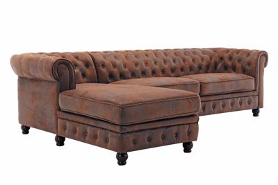 Hoekbank CHESTERFIELD met ottomane links 270cm vering microvezel antiekbruin - 40611