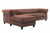 Hoekbank CHESTERFIELD met ottomane links 270cm vering microvezel antiekbruin - 40611