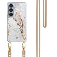 Samsung Galaxy S26 hoesje met beige koord - Marmer goud