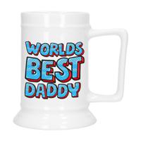 Bellatio Decoration Cadeau Bierpul voor papa - blauw - beste pap - keramiek - 530 ml - Vaderdag   - - thumbnail