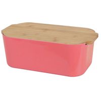 Broodtrommel met snijplank - rood - bamboe/kunststof - 33 x 18 x 12 cm