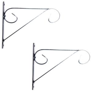 Muurhaak voor hangpotten - 2x - metaal - 18 x 16 cm - antraciet