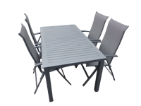 Set van Este tafel 160x90 cm grijs en 4 Lucca stoelen antraciet - Suns Set van Este tafel 160x90 cm grijs en 4 Lucca stoelen antraciet - Suns