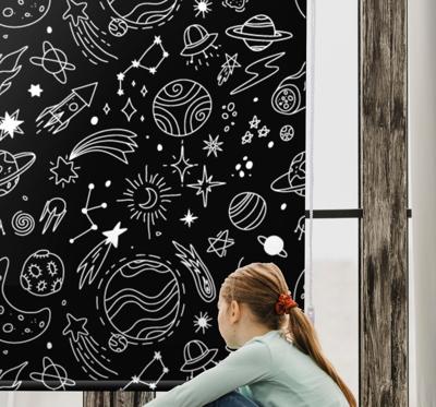 Rolgordijn babykamer Zwart-wit kosmische illustraties