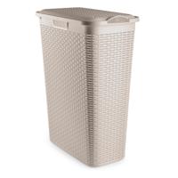 Smalle Wasmand met deksel Rotan - beige - gevlochten kunststof - 48 liter - 27 x 46 x 60 cm