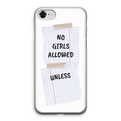 No Girls Allowed Unless: iPhone 8 Transparant Hoesje