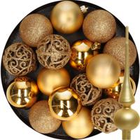 16x stuks kunststof kerstballen 6 cm incl. glazen piek mat goud - Kerstbal - thumbnail