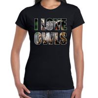I love owls / uilen dieren t-shirt zwart dames