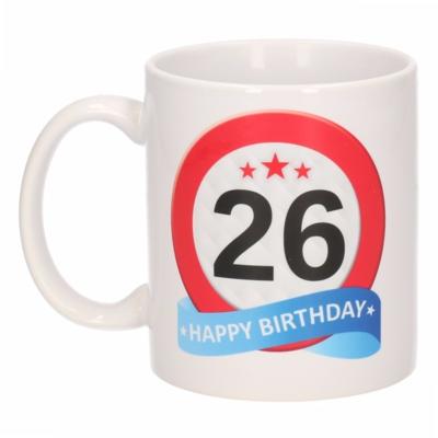 26 jaar Verjaardag koffiemok - cadeau beker - stopbord print - 300 ml - keramiek - wit