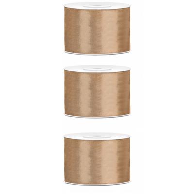 Satijn sierlint/cadeaulint - 3x - goud - 5 cm x 25 meter - Inpakken - Versieren - Decoratie
