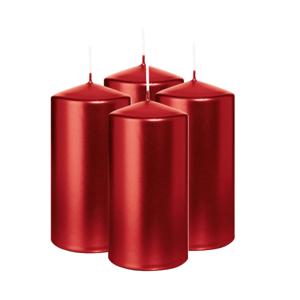 Cilinderkaars/stompkaars - 4x - metallic rood - 12 x 6 cm - 33 branduren