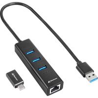 Sharkoon 3-Port USB 3.2 Gen 1 Aluminium Hub + RJ45 Ethernet Adapter dockingstation - thumbnail