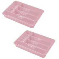 2x stuks bestekbak/bestekhouders 5-vaks oud roze 34 x 25 x 4 cm