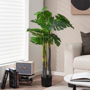 120 cm Kunstmatige Boom met 20 Grote Bladeren Cement Pot Realistisch Mos Groenblijvende Potplanten voor Binnen en Buiten