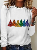Women's Christmas Tree Cotton-Blend Crew Neck Casual Long Sleeve Shirt - thumbnail