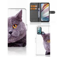 Motorola Moto G60 | Telefoonhoesje | Met pasjeshouder | Kat