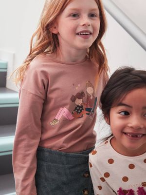 Shirt met girly motief en fantasie details oudroze