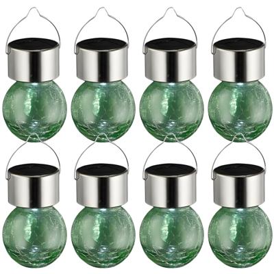 Sunnydays Solar sfeer hanglamp - 8x - tuin - lampenbol - groen - glas - 9 cm