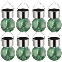 Sunnydays Solar sfeer hanglamp - 8x - tuin - lampenbol - groen - glas - 9 cm