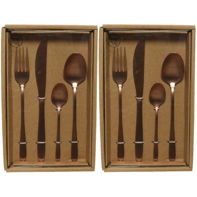 2x stuks besteksets/bestek set 16-delig rose goud voor 4 personen