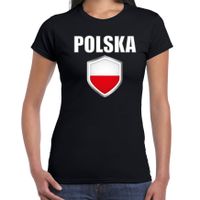 Polen landen supporter t-shirt met Poolse vlag schild zwart dames - thumbnail