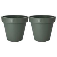 Pro Garden Plantenpot/bloempot - 2x - Tuin buiten - kunststof - donkergroen - D35 cm