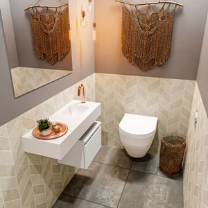 Toiletmeubel Mondiaz Andor | 80 cm | Meubelkleur Talc | Lex vrijhangend wastafel Talc Rechts | 1 kraangat