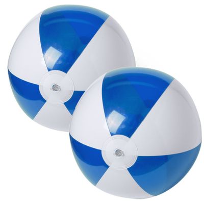 2x stuks opblaasbare strandballen plastic blauw/wit 28 cm