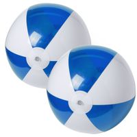 2x stuks opblaasbare strandballen plastic blauw/wit 28 cm