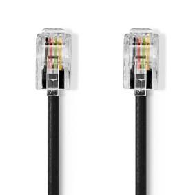 Nedis Telecomkabel | RJ10 Male | RJ10 Male | 2.00 m | Kabel design: Gekruld | Kabeltype: RJ10 | Zwart - TCGB90100BK20