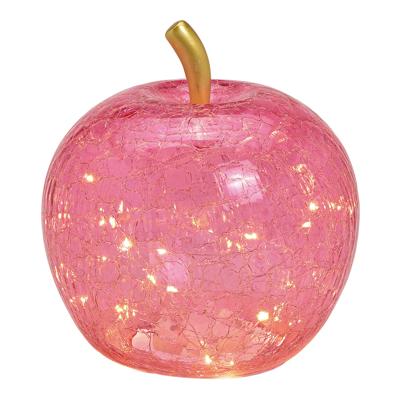 Appel met 30 LED's, met timer, van glas pink/roze (B/H/D) 22x24x22cm