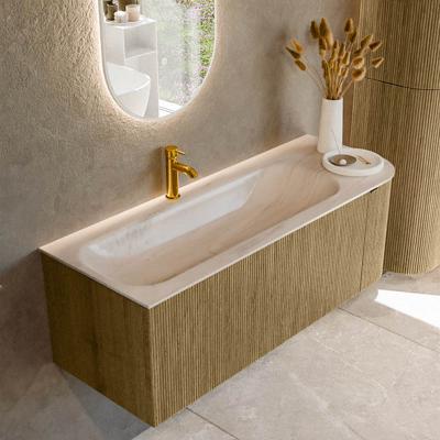 Badmeubel Mondiaz Kurve-Dlux | 125 cm | Meubelkleur Dusk | Wastafelkleur Meli | Solid surface | Wasbak linker zijde spoelbak | 1 kraangat