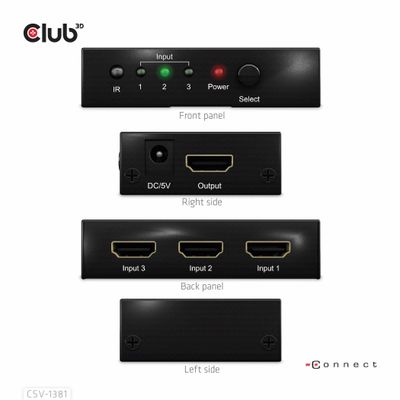 Club 3D 3 - 1 HDMI Switch 8K 60Hz / 4K 120Hz