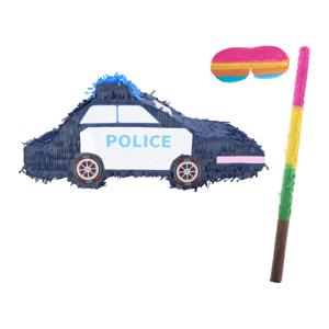 Verjaardag Pinata Politieauto - 56 x 23 cm - papier - set met stok en masker   -