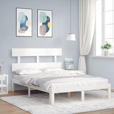 Bedframe met hoofdbord massief hout wit