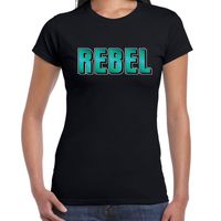 Rebel t-shirt zwart met turquoise tekst voor dames 2XL  -