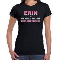 Naam cadeau t-shirt / shirt Erin - the supergirl zwart voor dames