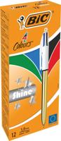 Bic Colours Shine 4-kleurenbalpen, medium, klassieke inktkleuren, lichaam goud