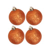 4x stuks kunststof glitter kerstballen oranje 10 cm