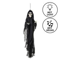 Halloween pop skelet met licht en geluid - wit - 120x70x15 cm