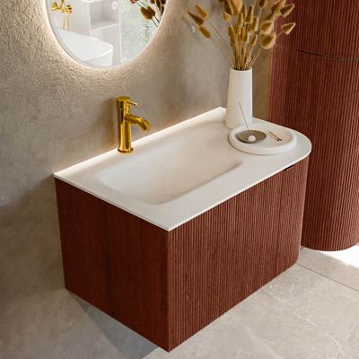 Badmeubel Mondiaz Kurve | 75 cm cm | Meubelkleur Ruby | Wastafelkleur Talc | Solid surface | Wasbak links zijde spoelbak | 1 kraangat