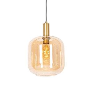 QAZQA Design hanglamp zwart met messing en amber glas - Zuzanna