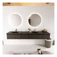 Mondiaz Bukla 240cm badmeubel met module 40 links kleur dark brown met 4 lades en wastafel dubbel 2 kraangaten kleur urban