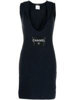 CHANEL Pre-Owned robe en maille à col plongeant (2008) - Bleu