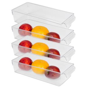 Koelkast/keuken organizer bak - 4x - transparant - kunststof - L32 x B15 x H7 cm - groente lade