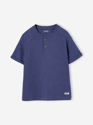 Basic jongensshirt met Tunesische halslijn leiblauw