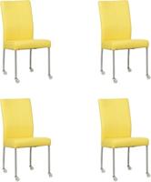 Set van 4 Felgele leren moderne eetkamerstoelen Comfort - poot rond rvs met wiel - Hermes Leer Yellow (felgeel leer)