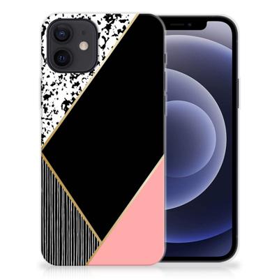 iPhone 12 | 12 Pro (6.1") | TPU Hoesje | Zwart Roze Vormen